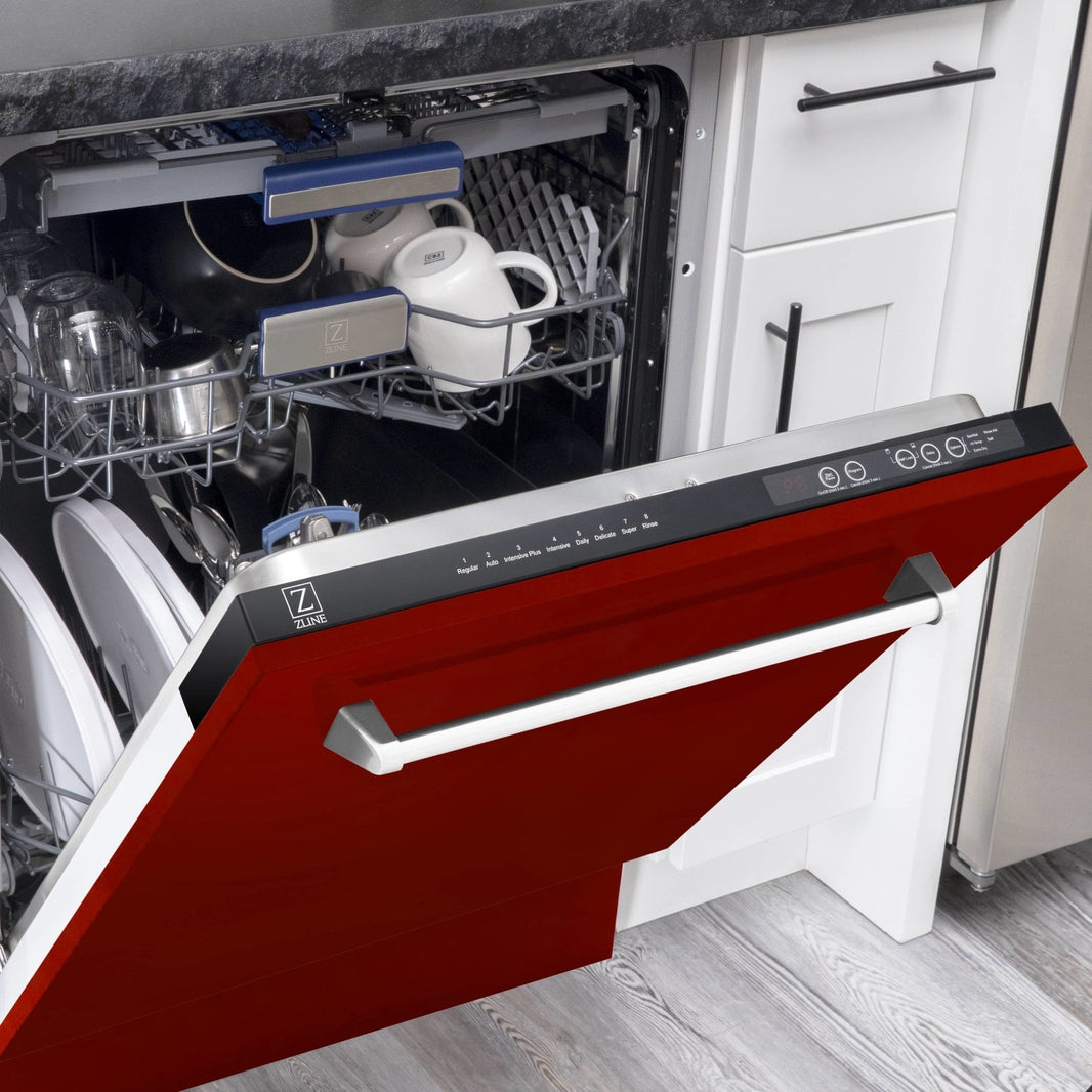 ZLINE 24" Tallac Series 3rd Rack Dishwasher in Red Gloss with Stainless Steel Tub, 51dBa (DWV-RG-24)