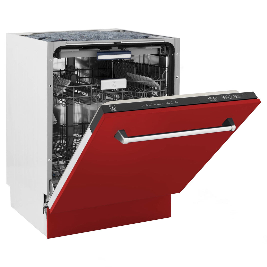 ZLINE 24" Tallac Series 3rd Rack Dishwasher in Red Matte with Stainless Steel Tub, 51dBa (DWV-RM-24)