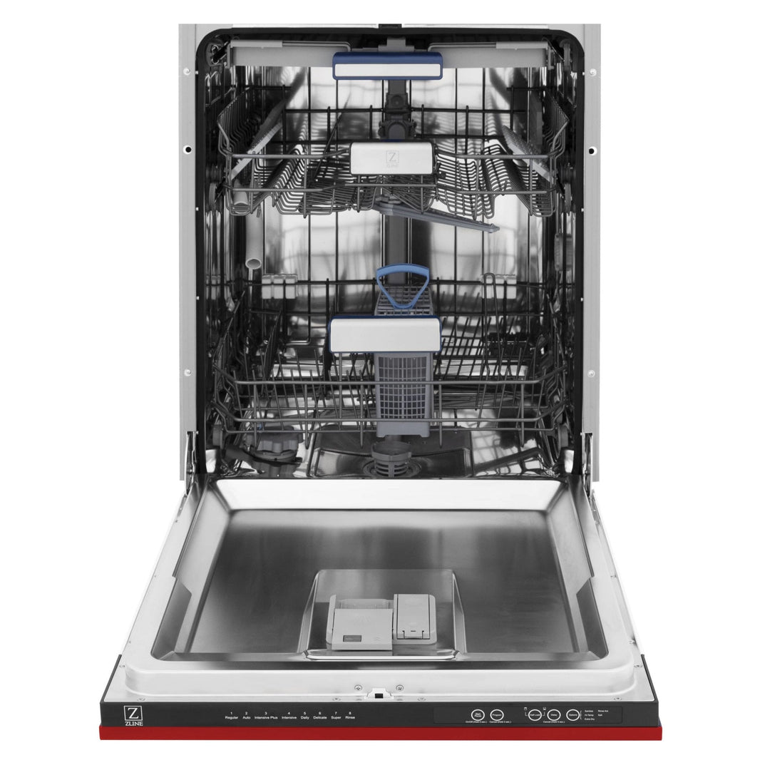 ZLINE 24" Tallac Series 3rd Rack Dishwasher in Red Matte with Stainless Steel Tub, 51dBa (DWV-RM-24)