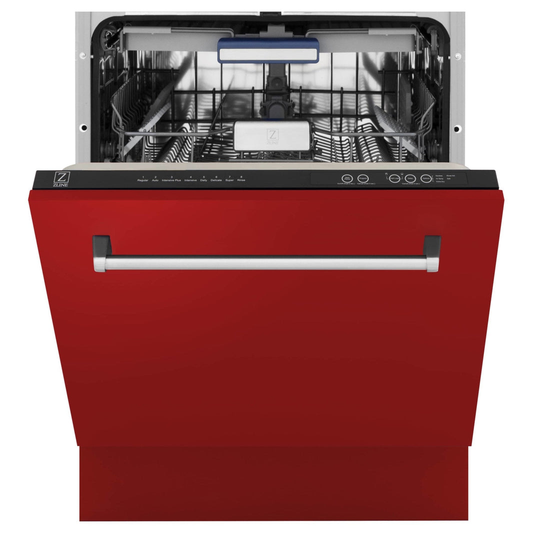 ZLINE 24" Tallac Series 3rd Rack Dishwasher in Red Matte with Stainless Steel Tub, 51dBa (DWV-RM-24)