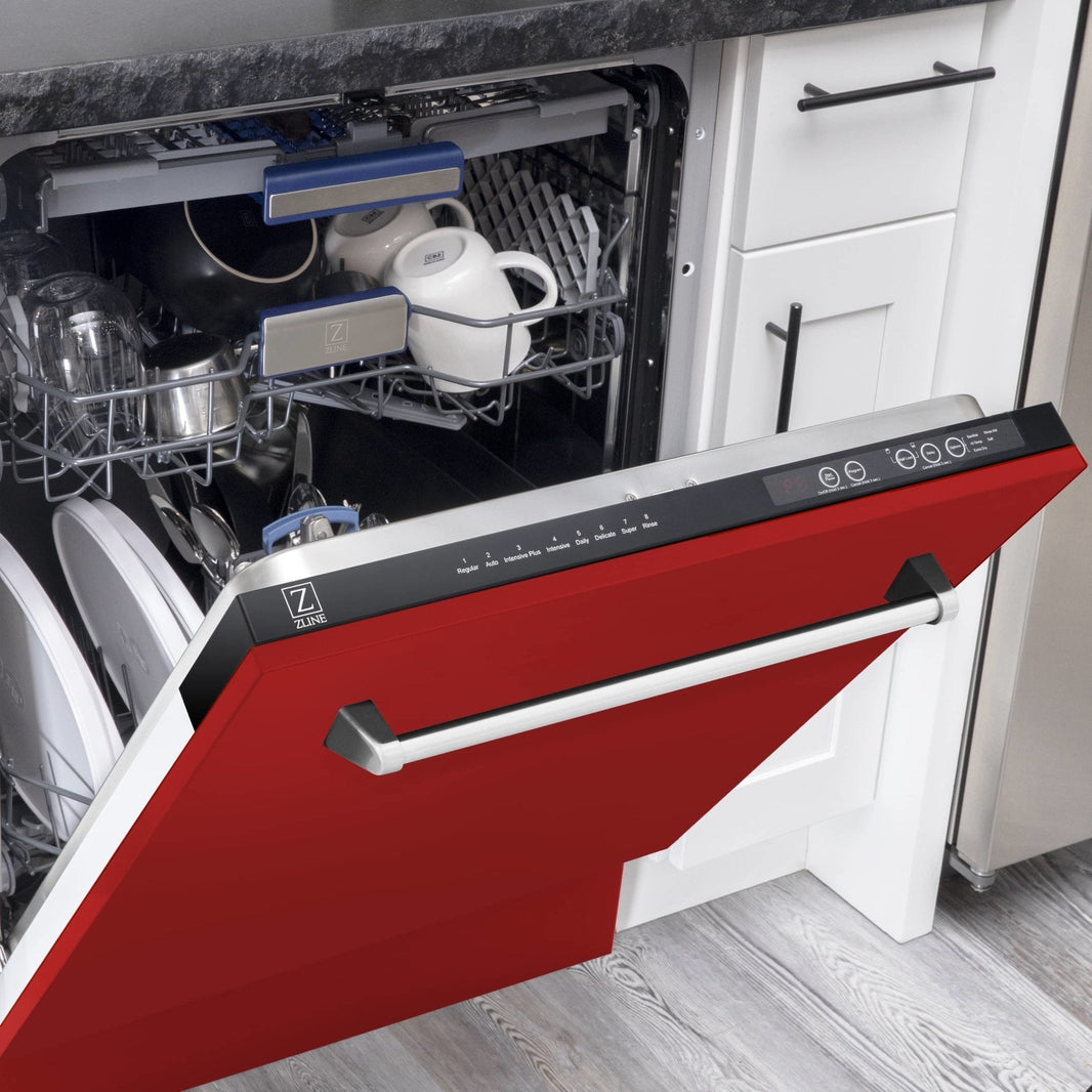 ZLINE 24" Tallac Series 3rd Rack Dishwasher in Red Matte with Stainless Steel Tub, 51dBa (DWV-RM-24)