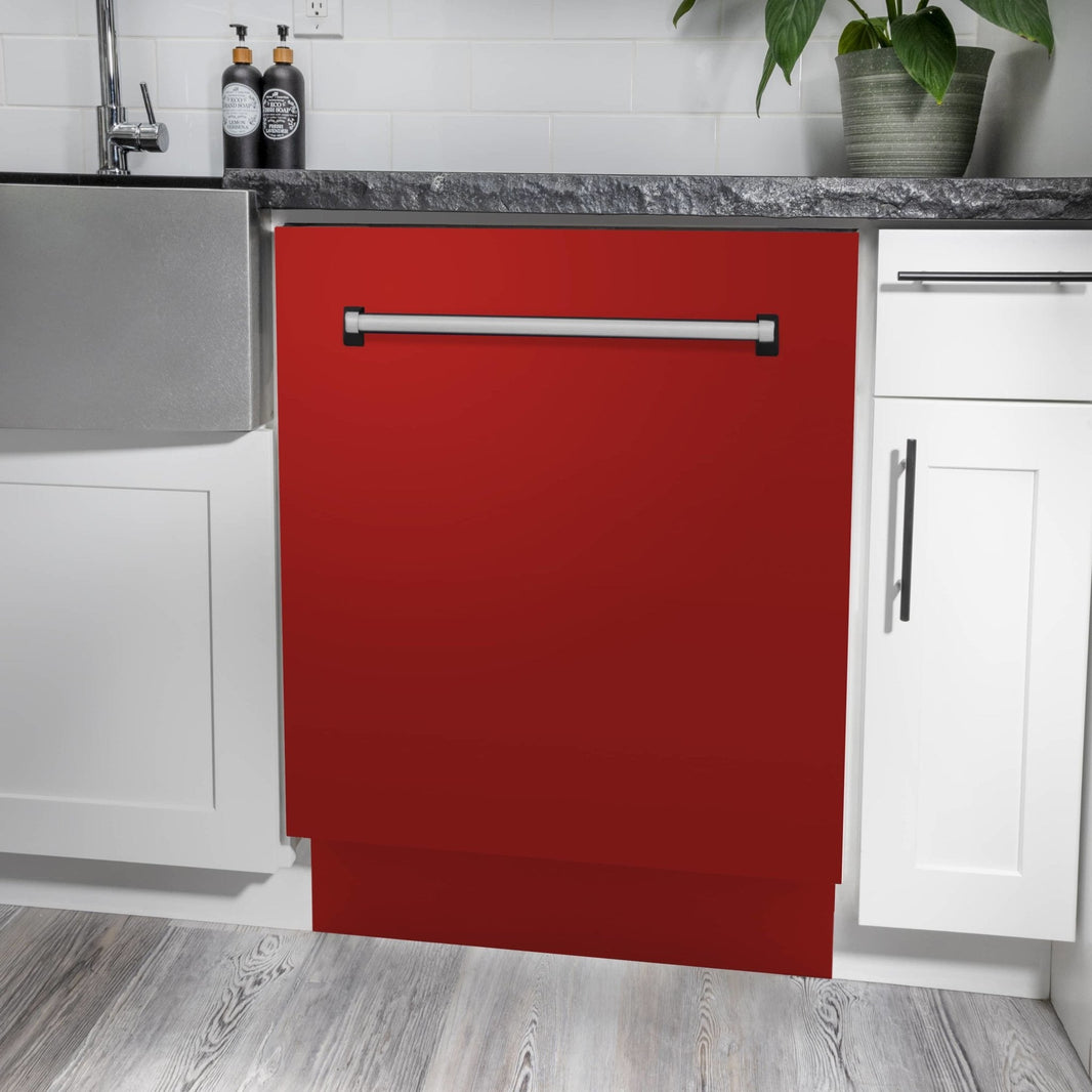 ZLINE 24" Tallac Series 3rd Rack Dishwasher in Red Matte with Stainless Steel Tub, 51dBa (DWV-RM-24)