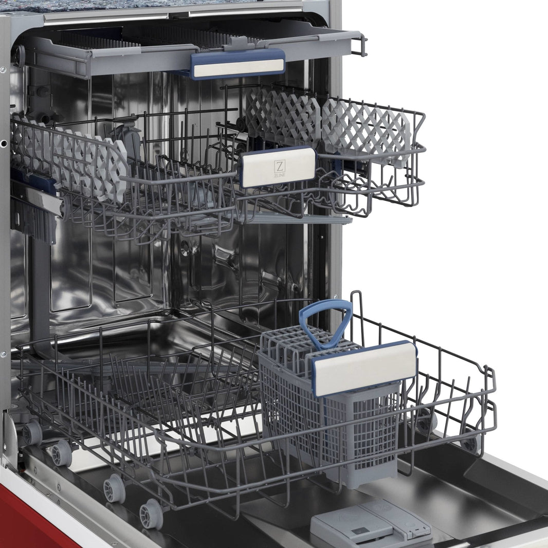 ZLINE 24" Tallac Series 3rd Rack Dishwasher in Red Matte with Stainless Steel Tub, 51dBa (DWV-RM-24)