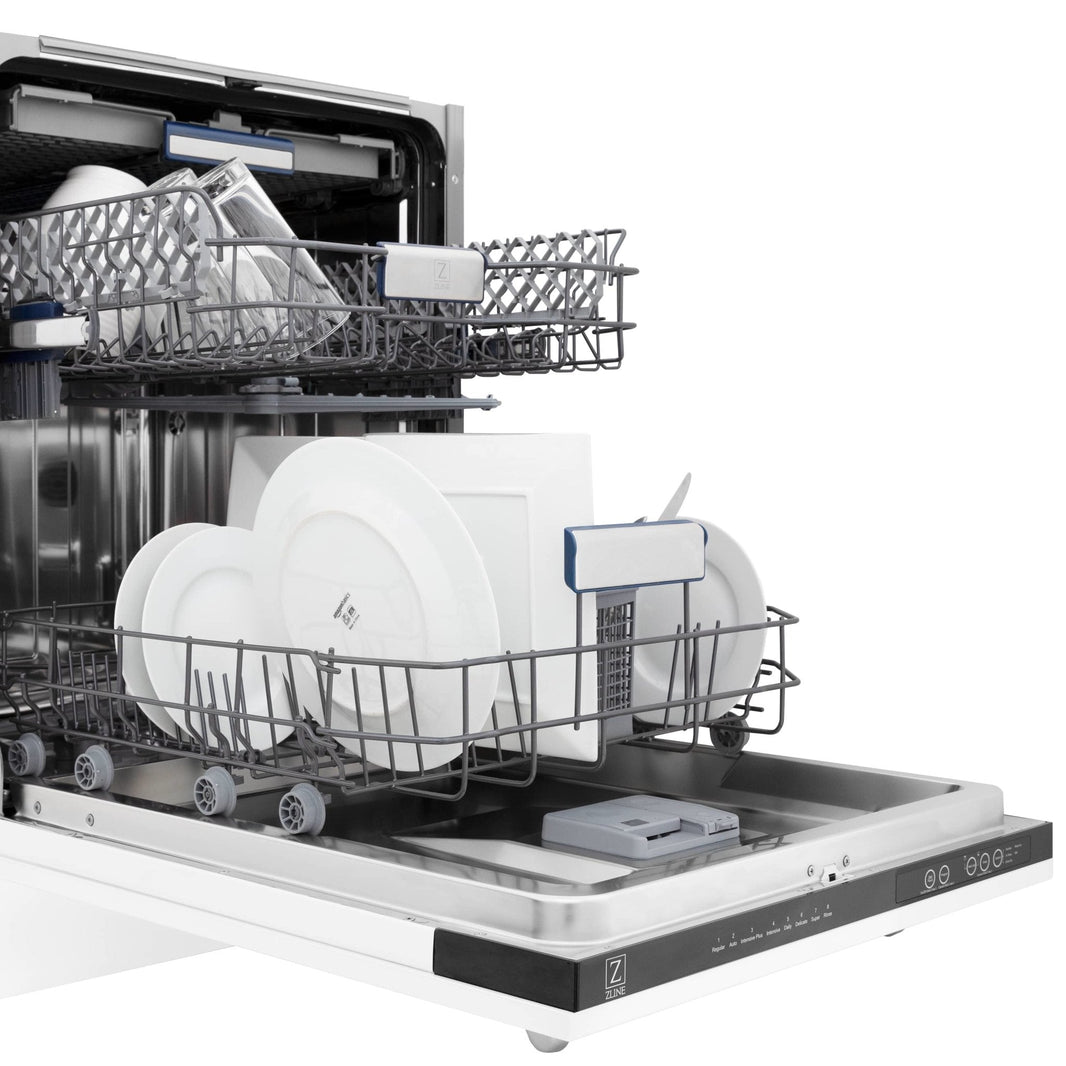 ZLINE 24" Tallac Series 3rd Rack Dishwasher in White Matte with Stainless Steel Tub, 51dBa (DWV-WM-24)