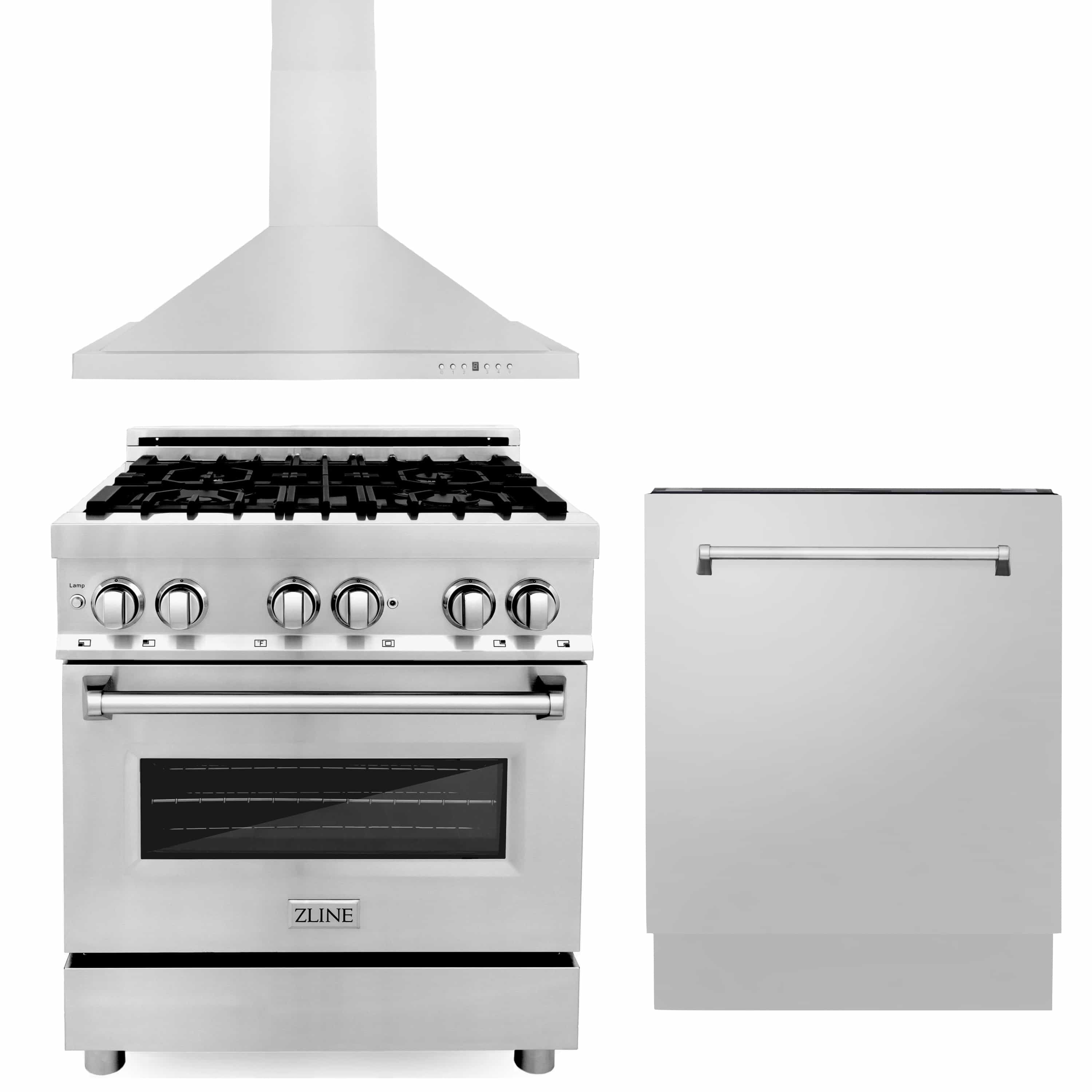 ZLINE 3-Piece Appliance Package - 30-inch Dual Fuel Range, Tall Tub Dishwasher & Premium Hood (3KP-RARH30-DWV)