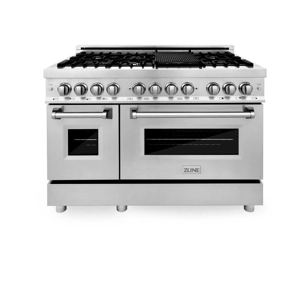 ZLINE 3-Piece Appliance Package - 48-inch Dual Fuel Range, Tall Tub Dishwasher & Premium Hood (3KP-RARH48-DWV)