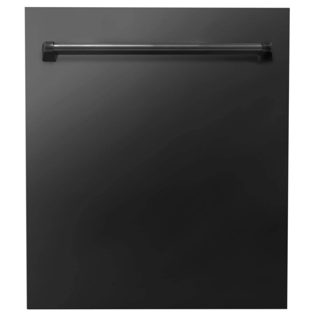 ZLINE 3-Piece Appliance Package - 48-inch Dual Fuel Range with Brass Burners, Convertible Wall Mount Hood & Dishwasher in Black Stainless Steel (3KP-RABRH48-DW)