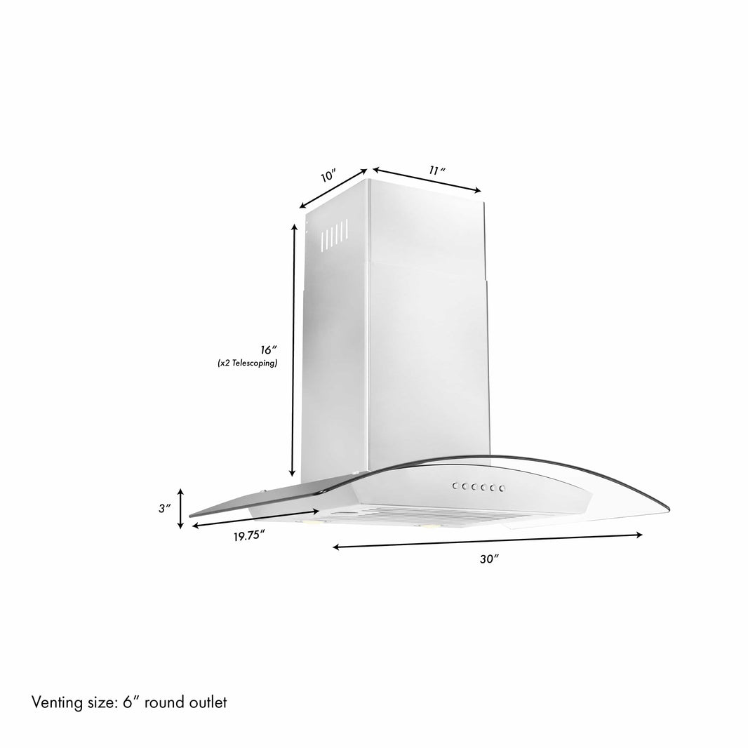 ZLINE 30-Inch Alpine Series Wall Mount Range Hood with Remote in Stainless Steel (ALP70WL-30)