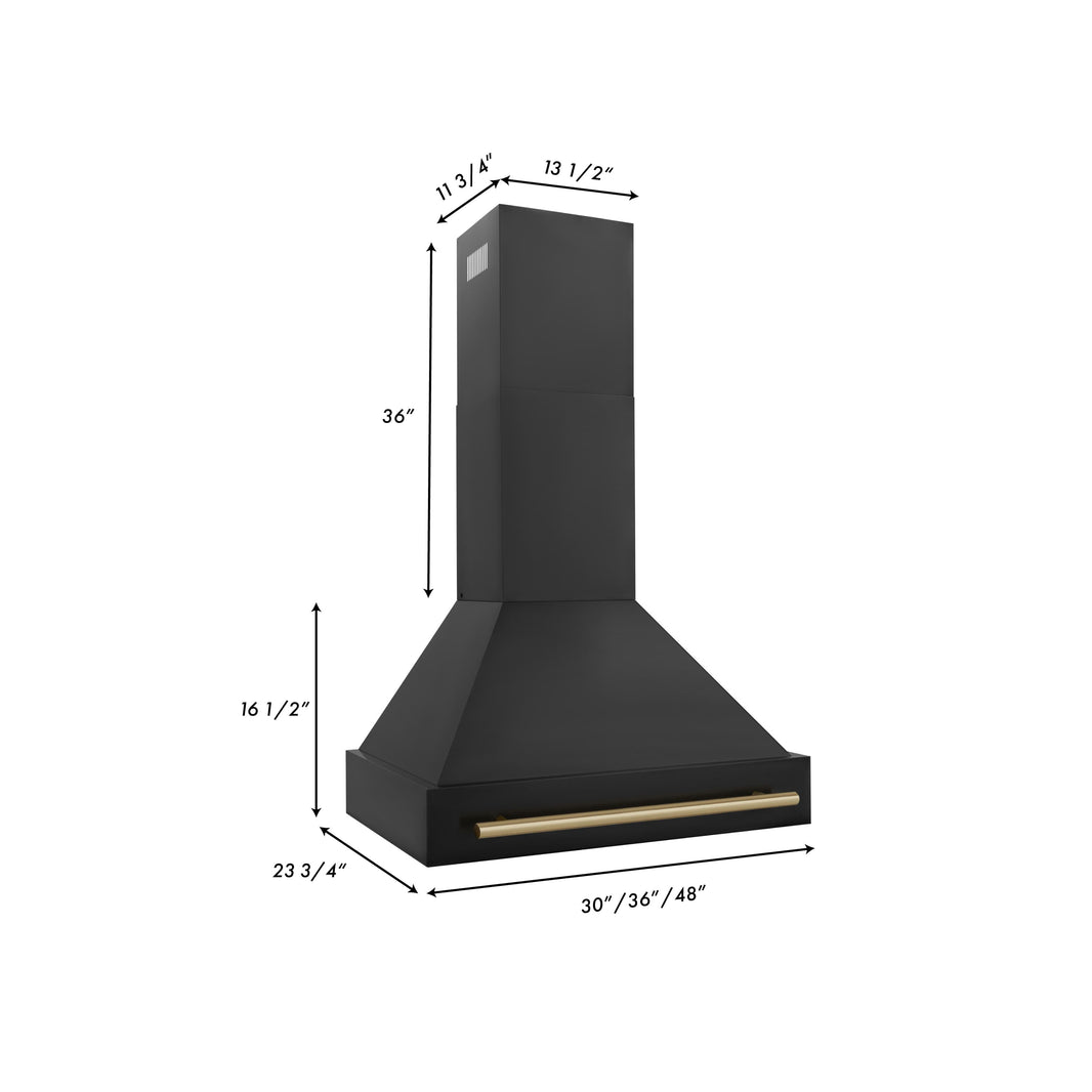 ZLINE 30-Inch Autograph Edition Wall Mount Range Hood in Black Stainless Steel with Champagne Bronze Handle (BS655Z-30-CB)