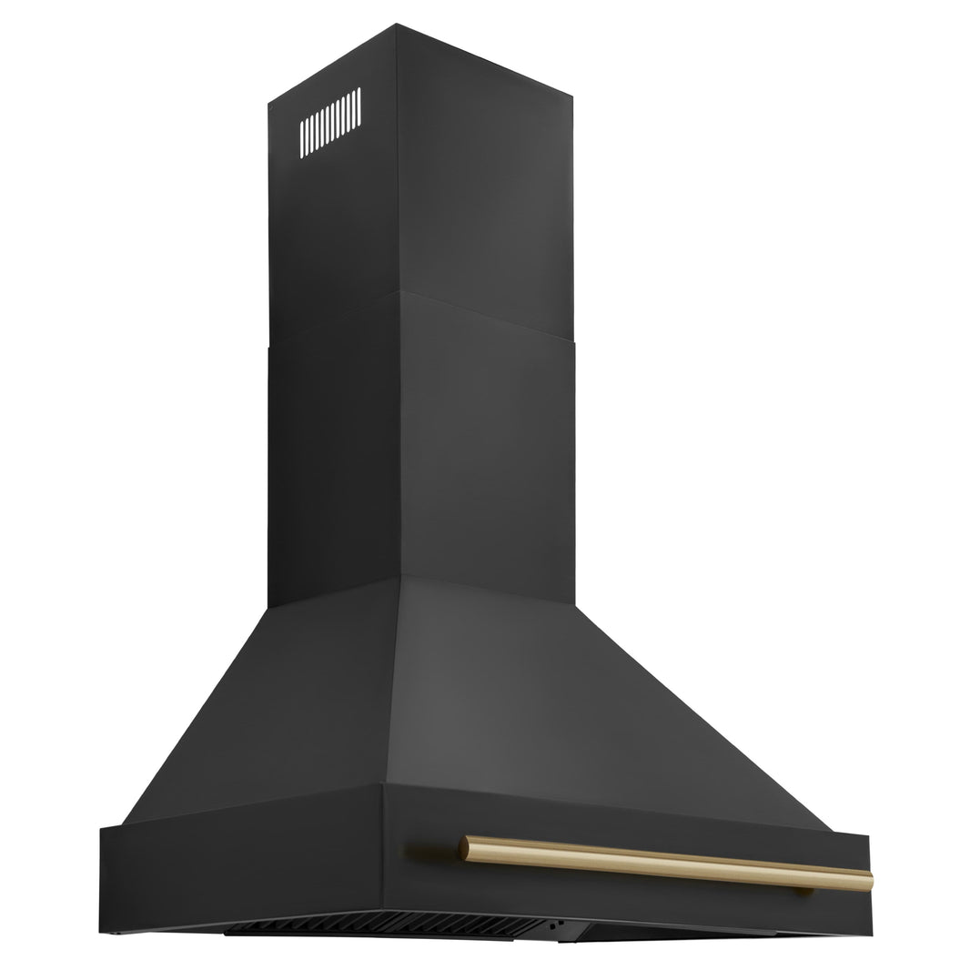 ZLINE 30-Inch Autograph Edition Wall Mount Range Hood in Black Stainless Steel with Champagne Bronze Handle (BS655Z-30-CB)