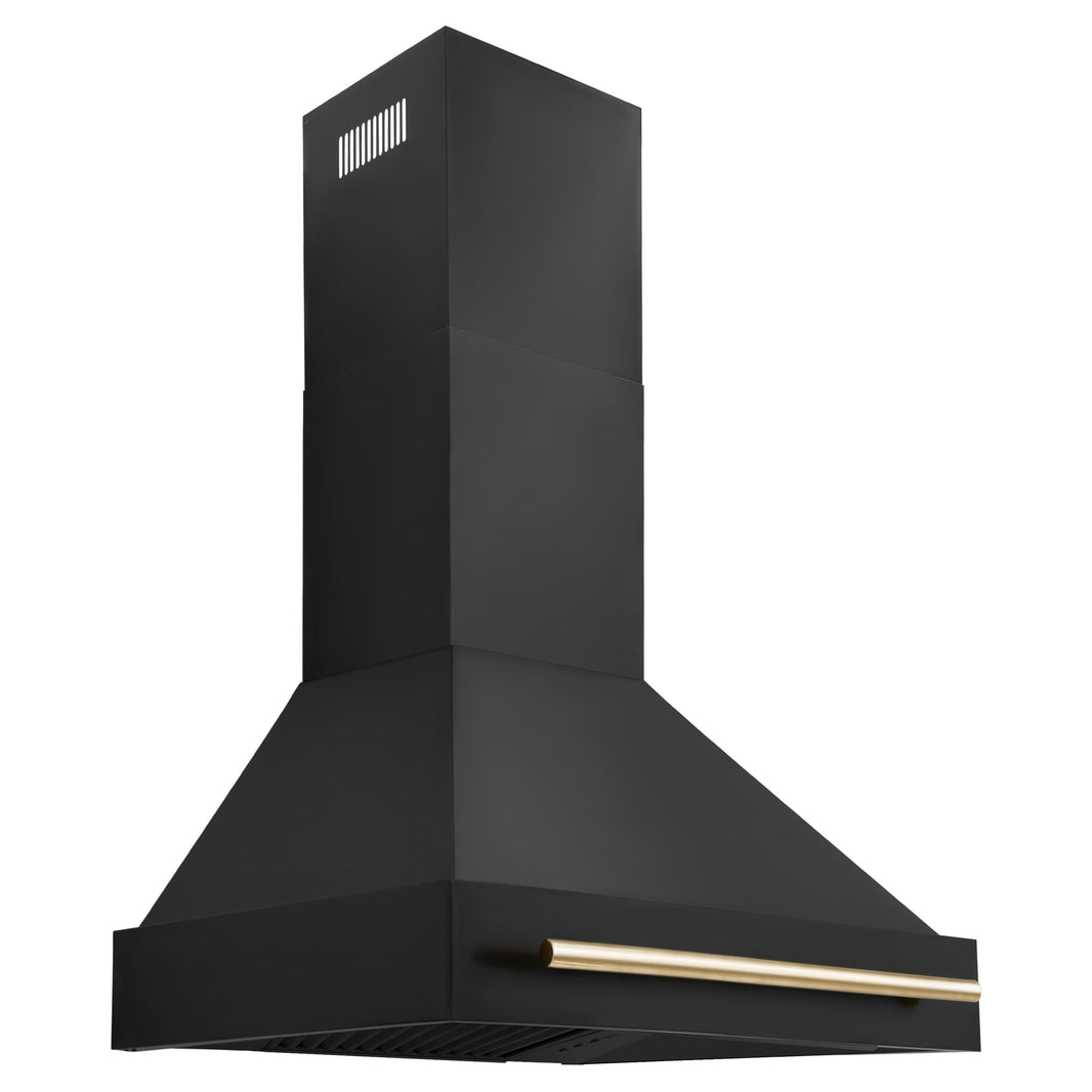 ZLINE 30-Inch Autograph Edition Wall Mount Range Hood in Black Stainless Steel with Gold Handle (BS655Z-30-G)