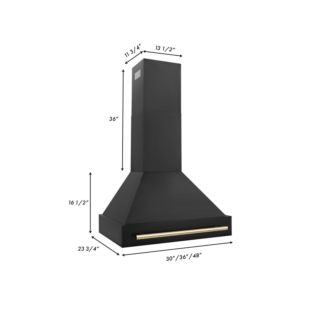 ZLINE 30-Inch Autograph Edition Wall Mount Range Hood in Black Stainless Steel with Gold Handle (BS655Z-30-G)