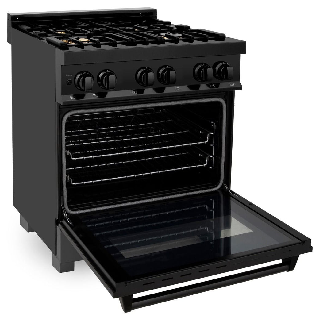 ZLINE 30-Inch Black Stainless 4.0 Cu.ft. 4 Gas Burner/Electric Oven Range With Brass Burners (RAB-BR-30)