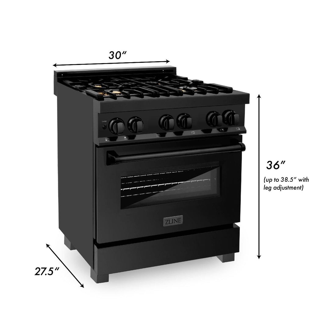 ZLINE 30-Inch Black Stainless 4.0 Cu.ft. 4 Gas Burner/Electric Oven Range With Brass Burners (RAB-BR-30)