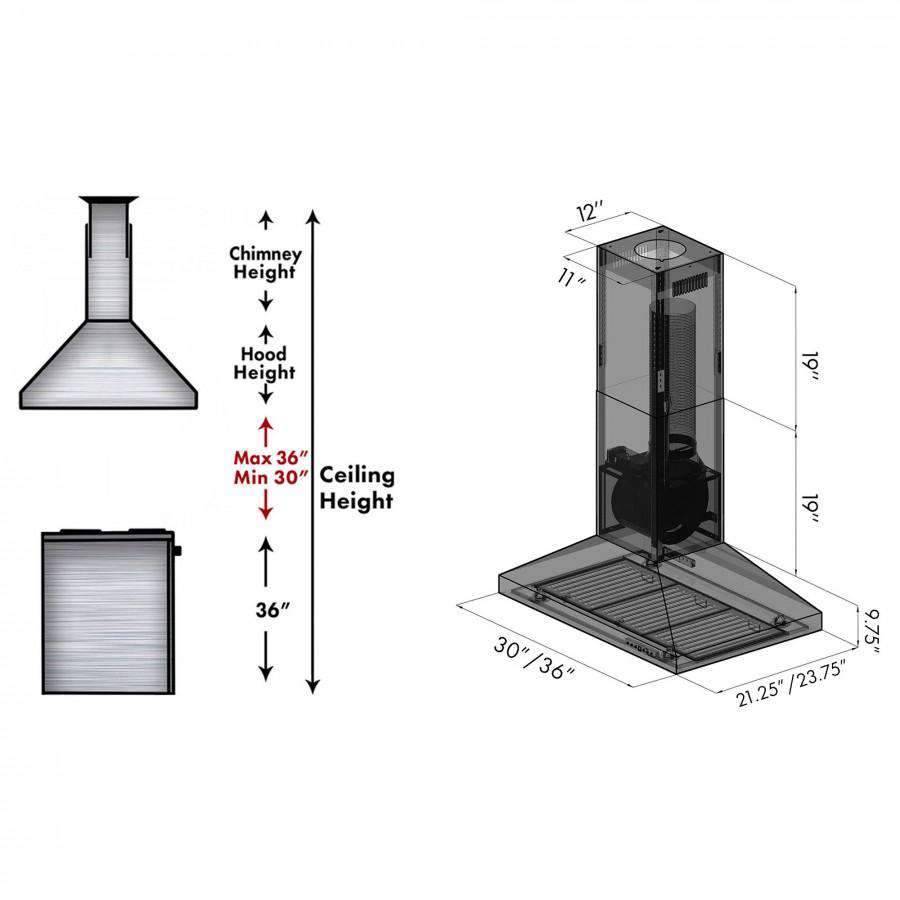 ZLINE 30-Inch Convertible Island Mount Range Hood in Stainless Steel (KL3i-30)