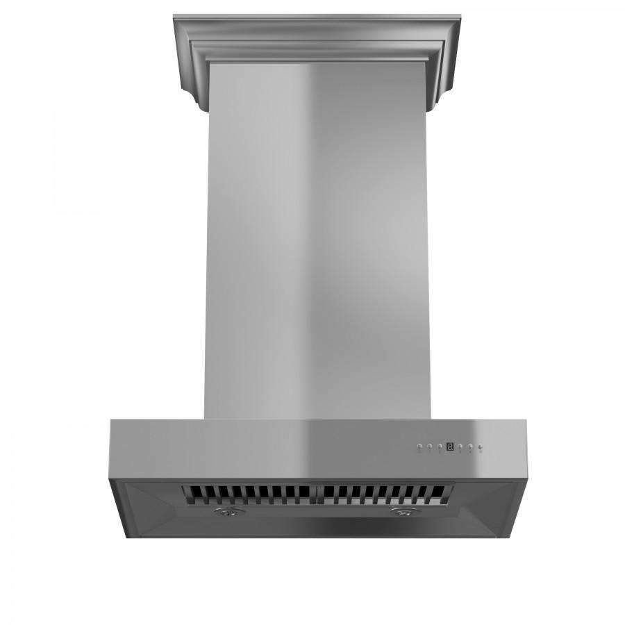 ZLINE 30-Inch Convertible Professional Wall Mount Range Hood in Stainless Steel with Crown Molding (KECOMCRN-30)