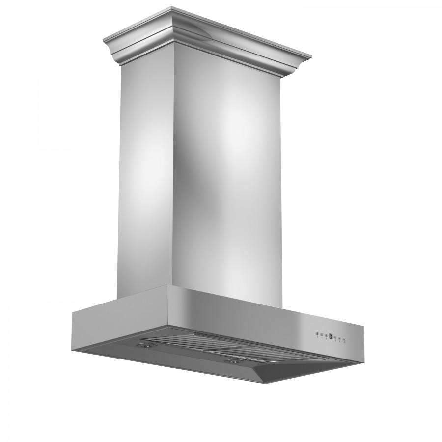 ZLINE 30-Inch Convertible Professional Wall Mount Range Hood in Stainless Steel with Crown Molding (KECOMCRN-30)