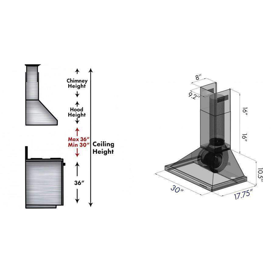 ZLINE 30-Inch Convertible Vent Outdoor Approved Wall Mount Range Hood in Stainless Steel (KB-304-30)