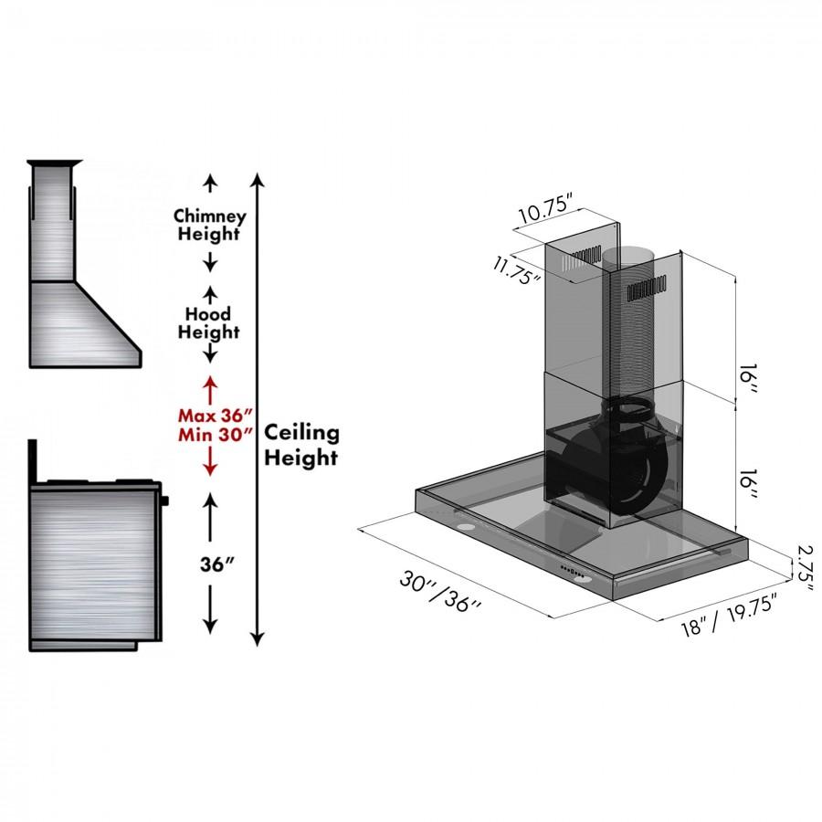 ZLINE 30-Inch Convertible Vent Wall Mount Range Hood in Black Stainless Steel (BSKEN-30)