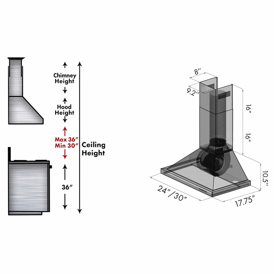 ZLINE 30” Convertible Vent Wall Mount Range Hood in Stainless Steel (KB-30)