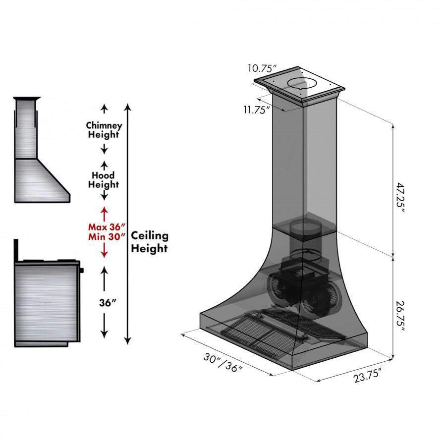 ZLINE 30-Inch Designer Series DuraSnow Stainless Wall Range Hood with 500 CFM Motor (8632S-30)