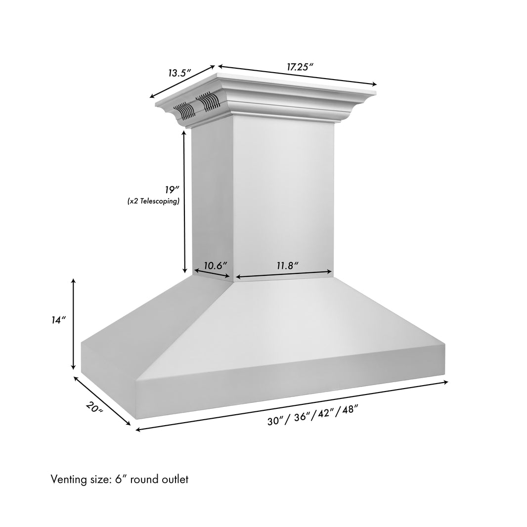 ZLINE 30-Inch Ducted Vent Island Mount Range Hood in Stainless Steel with Built-in CrownSound Bluetooth Speakers (597iCRN-BT-30)