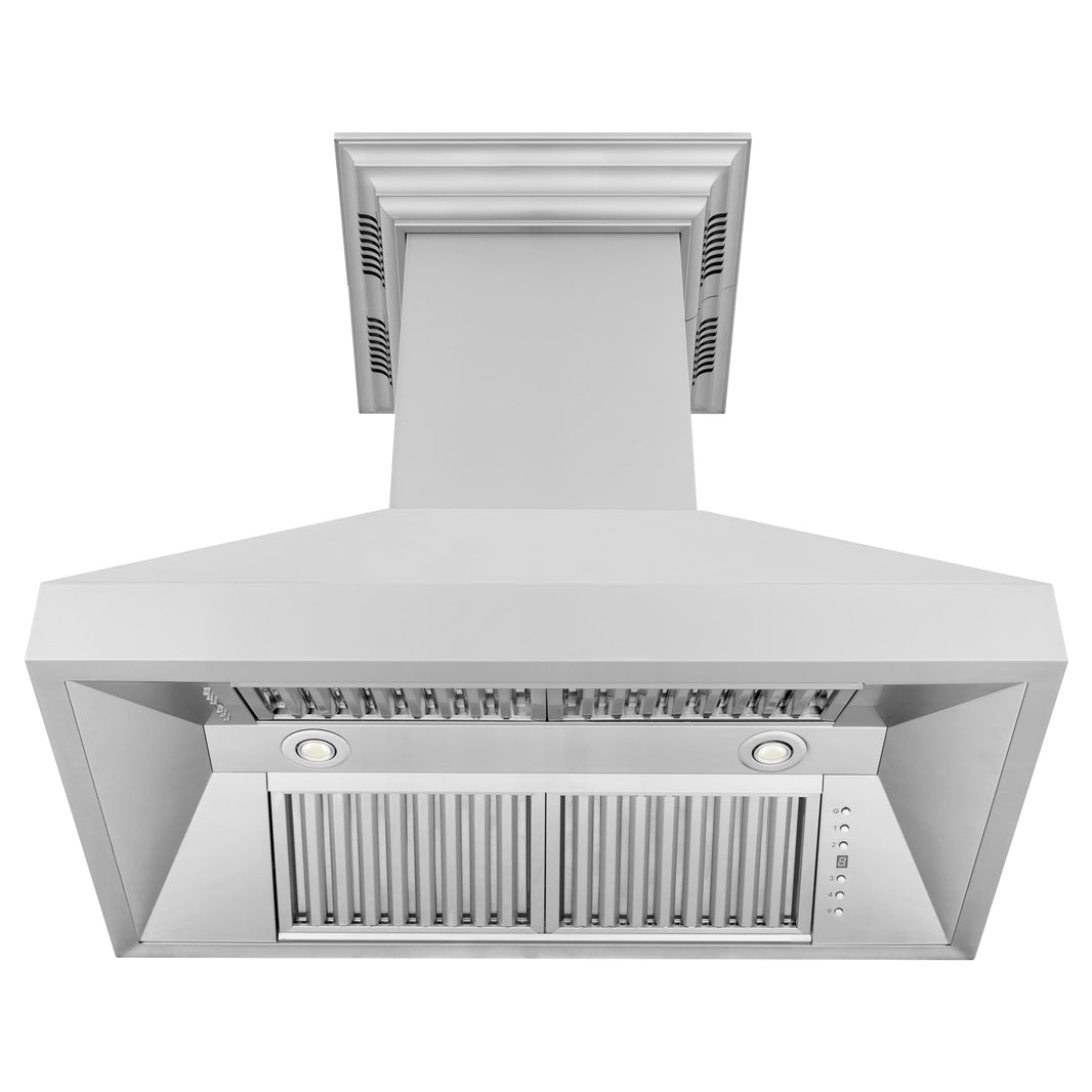 ZLINE 30-Inch Ducted Vent Island Mount Range Hood in Stainless Steel with Built-in CrownSound Bluetooth Speakers (597iCRN-BT-30)