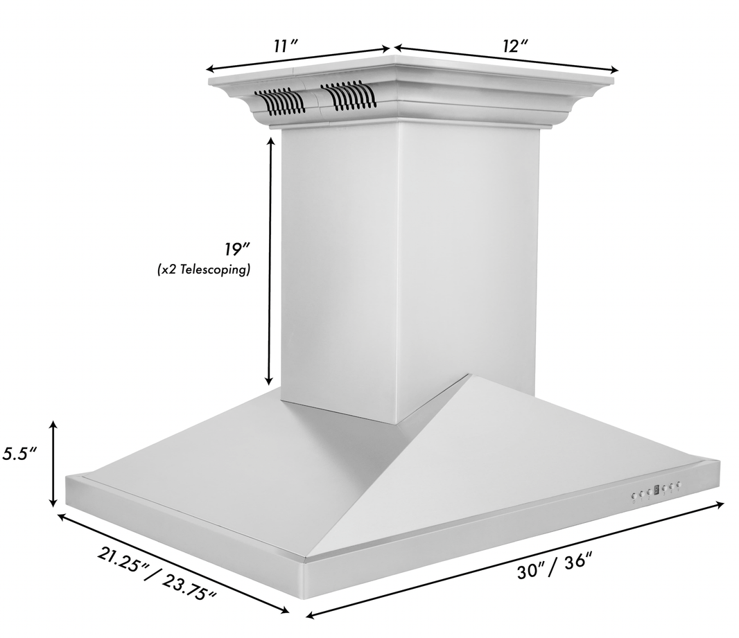 ZLINE 30-Inch Ducted Vent Island Mount Range Hood in Stainless Steel with Built-in CrownSoundBluetooth Speakers (GL1iCRN-BT-30)