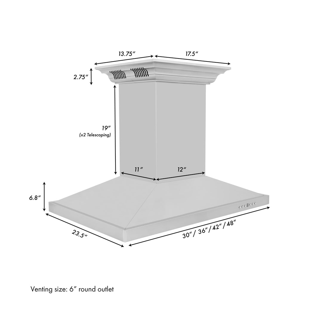 ZLINE 30-Inch Ducted Vent Island Mount Range Hood in Stainless Steel with Built-in CrownSoundBluetooth Speakers (GL2iCRN-BT-30)