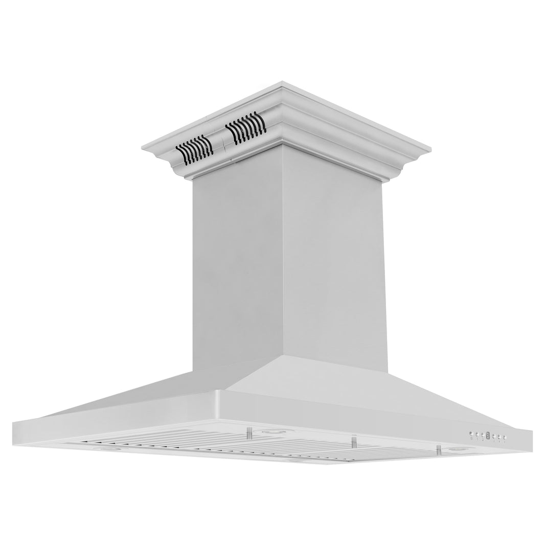 ZLINE 30-Inch Ducted Vent Island Mount Range Hood in Stainless Steel with Built-in CrownSoundBluetooth Speakers (GL2iCRN-BT-30)