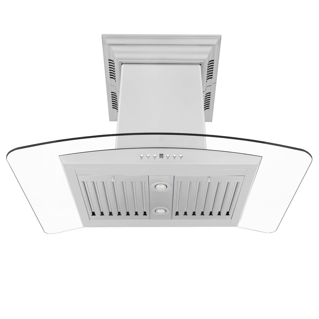 ZLINE 30-Inch Ducted Vent Island Mount Range Hood in Stainless Steel with Built-in CrownSoundBluetooth Speakers (GL5iCRN-BT-30)