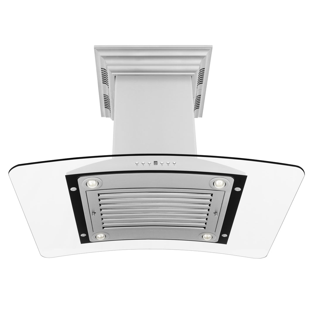 ZLINE 30-Inch Ducted Vent Island Mount Range Hood in Stainless Steel with Built-in CrownSoundBluetooth Speakers (GL9iCRN-BT-30)