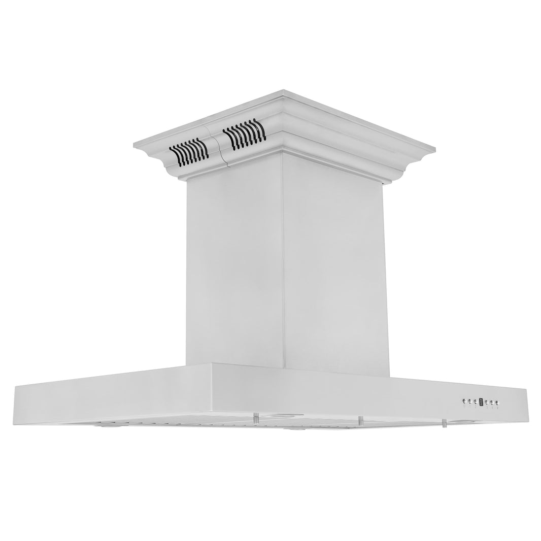 ZLINE 30-Inch Ducted Vent Island Mount Range Hood in Stainless Steel with Built-in CrownSoundBluetooth Speakers (KE2iCRN-BT-30)