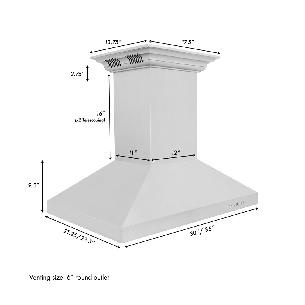 ZLINE 30-Inch Ducted Vent Island Mount Range Hood in Stainless Steel with Built-in CrownSoundBluetooth Speakers (KL3iCRN-BT-30)