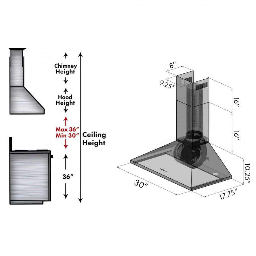 ZLINE 30-Inch Convertible Vent Wall Mount Range Hood in Stainless Steel (KL2-30)