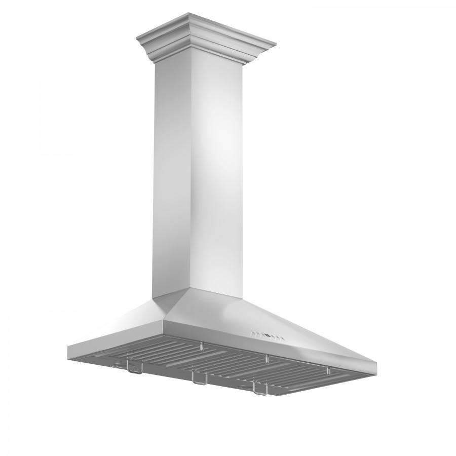 ZLINE 30-Inch Convertible Vent Wall Mount Range Hood in Stainless Steel with Crown Molding (KL2CRN-30)