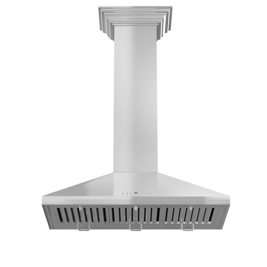 ZLINE 30-Inch Convertible Vent Wall Mount Range Hood in Stainless Steel with Crown Molding (KL2CRN-30)