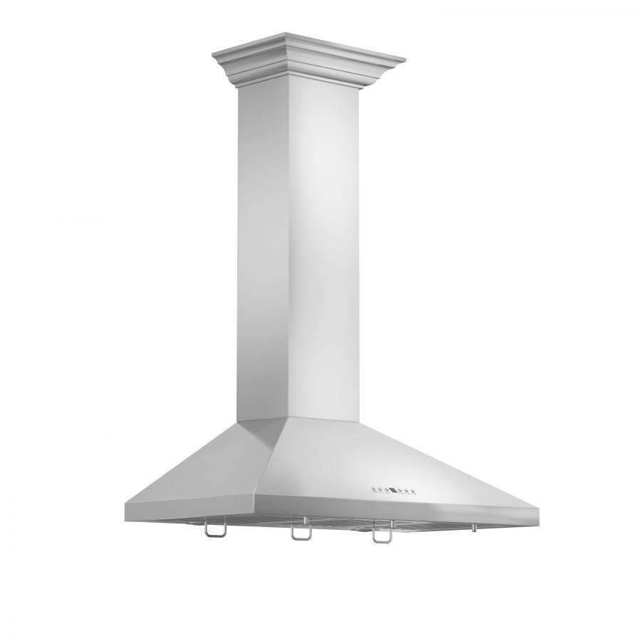 ZLINE 30-Inch Convertible Vent Wall Mount Range Hood in Stainless Steel with Crown Molding (KL2CRN-30)