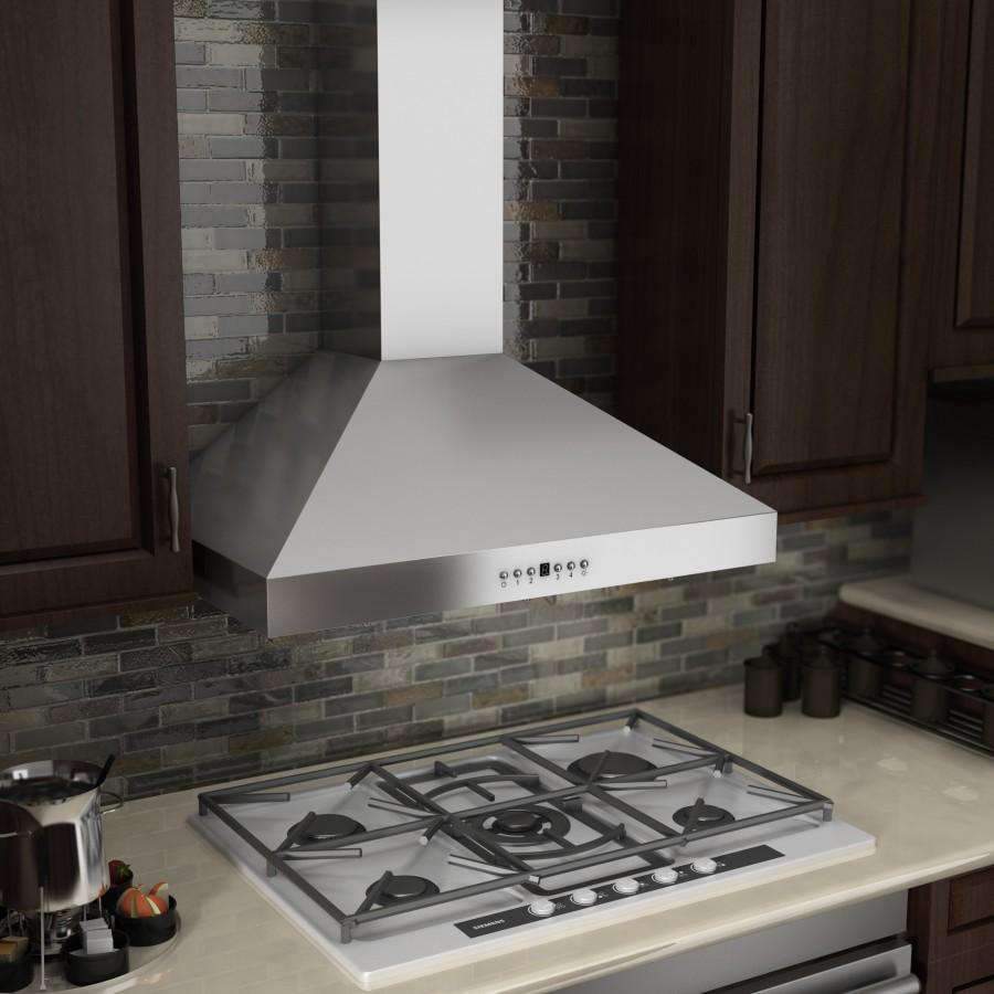 ZLINE 30-Inch Convertible Vent Wall Mount Range Hood in Stainless Steel with Crown Molding (KL3CRN-30)