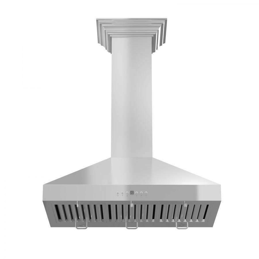 ZLINE 30-Inch Convertible Vent Wall Mount Range Hood in Stainless Steel with Crown Molding (KL3CRN-30)