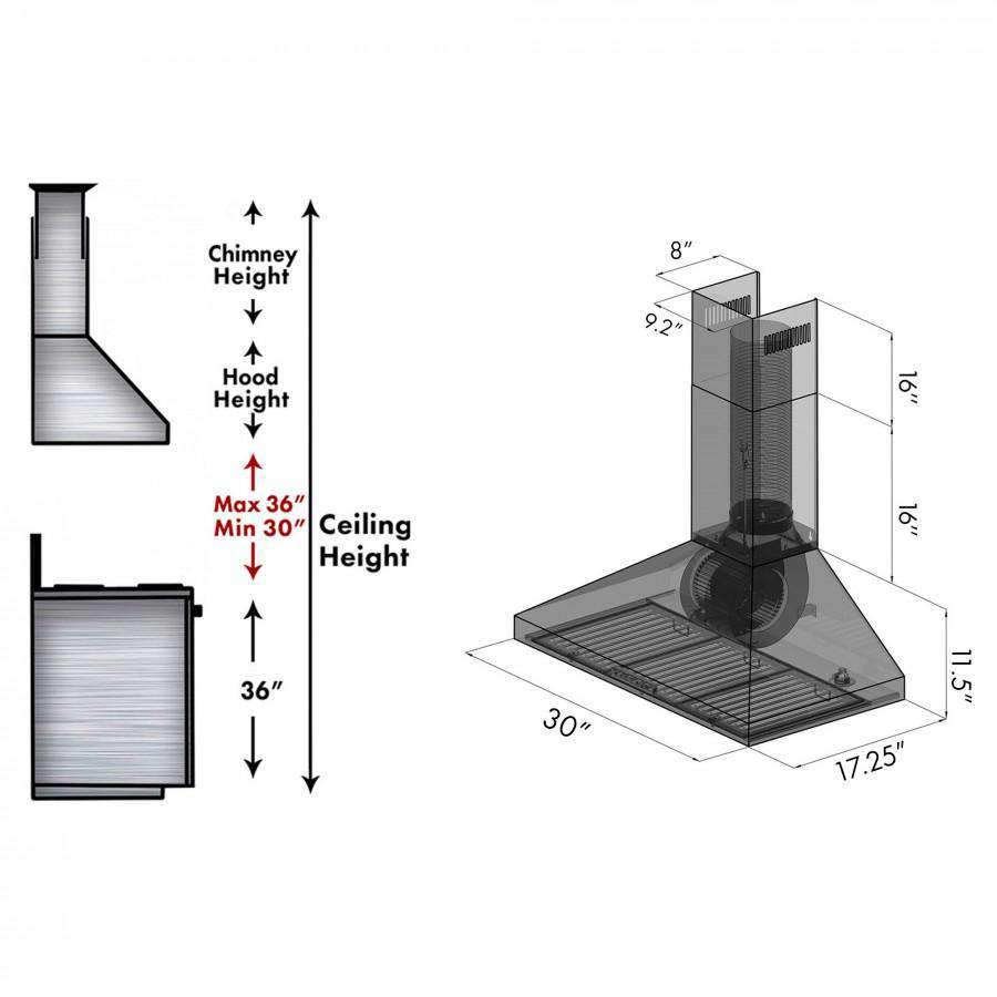 ZLINE 30-Inch Convertible Vent Wall Mount Range Hood in Stainless Steel with Crown Molding (KL3CRN-30)