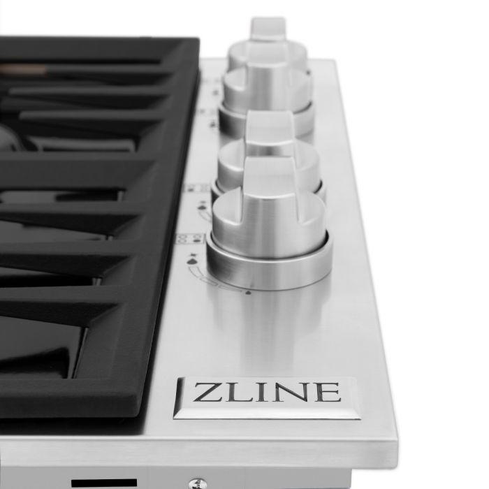 ZLINE 30-Inch Drop-in Cooktop With 4 Gas Burners And Black Porcelain Top with Brass Burners (RC-BR-30-PBT)