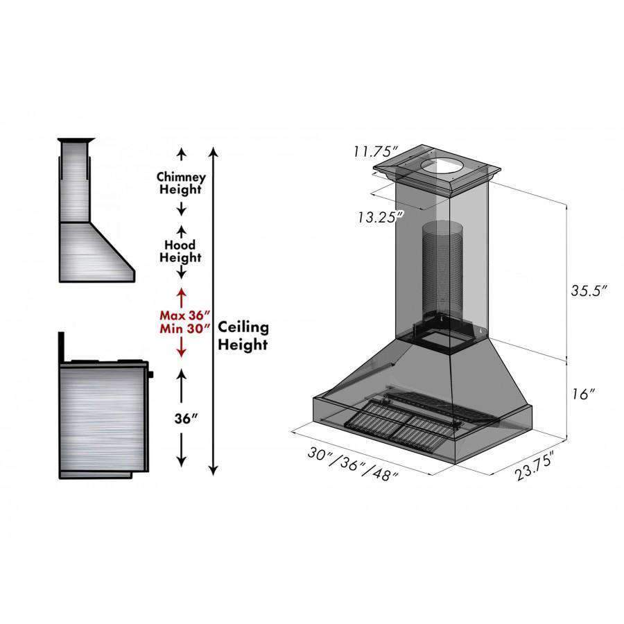 ZLINE 30-Inch Ducted DuraSnow Stainless Steel Wall Mount Range Hood with Black Matte Shell (8654BLM-30)