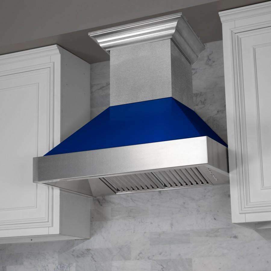 ZLINE 30-Inch Ducted DuraSnow Stainless Steel Wall Mount Range Hood with Blue Gloss Shell (8654BG-30)