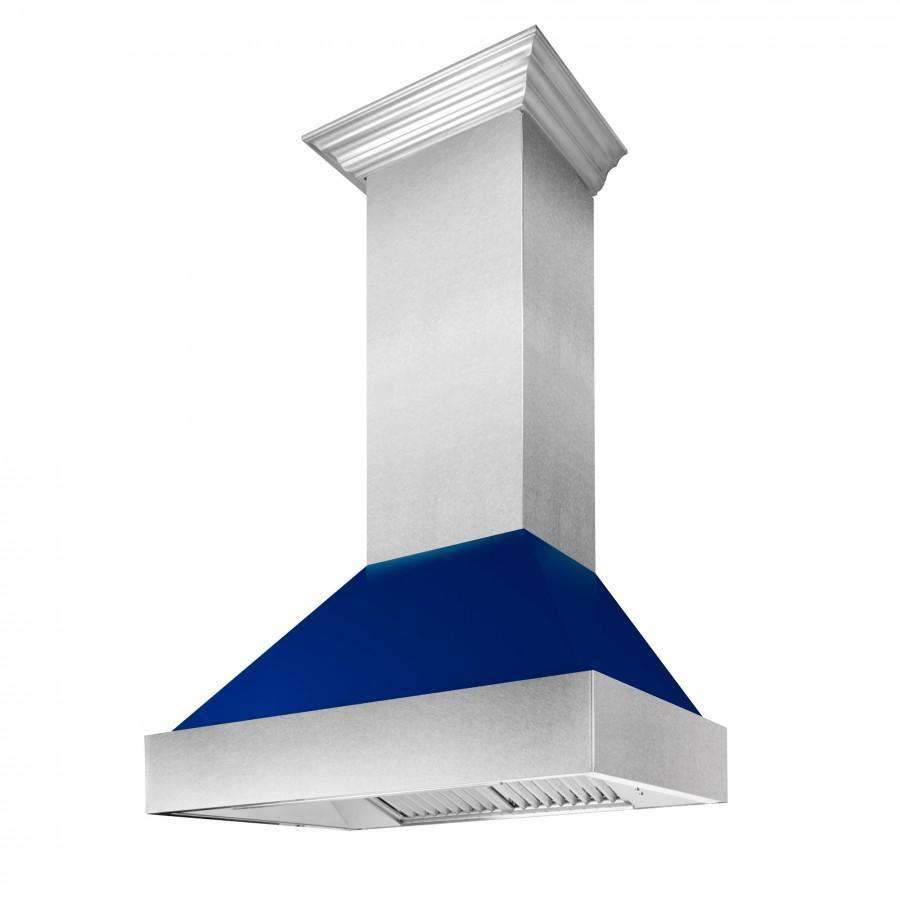 ZLINE 30-Inch Ducted DuraSnow Stainless Steel Wall Mount Range Hood with Blue Gloss Shell (8654BG-30)