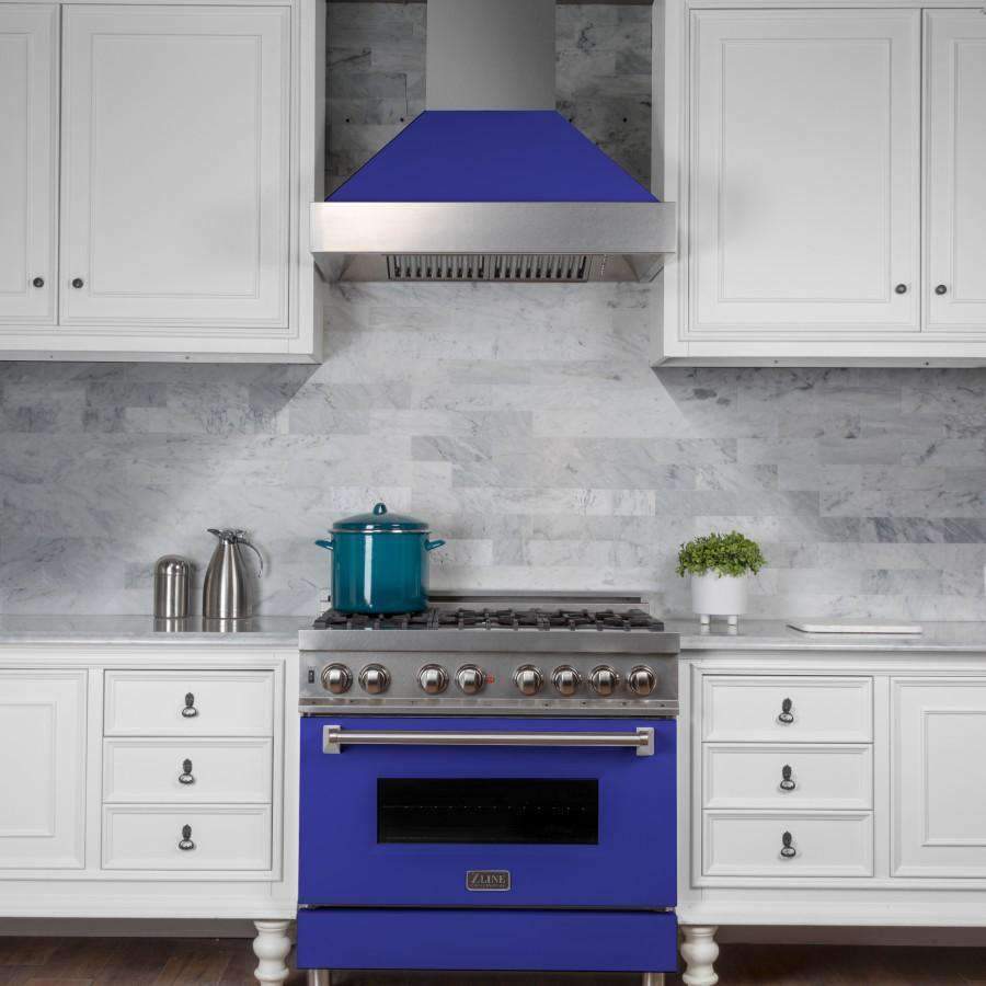 ZLINE 30-Inch Ducted DuraSnow Stainless Steel Wall Mount Range Hood with Blue Matte Shell (8654BM-30)