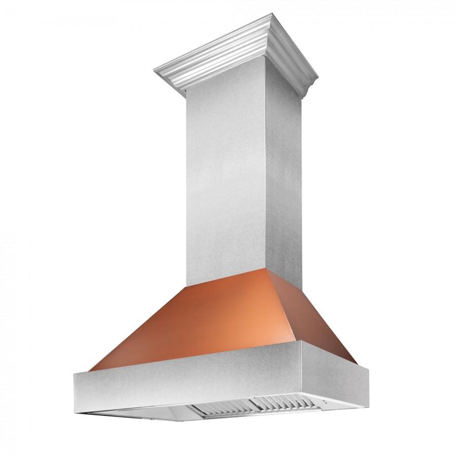 ZLINE 30-Inch Ducted DuraSnow Stainless Steel Wall Mount Range Hood with Copper Shell (8654C-30)