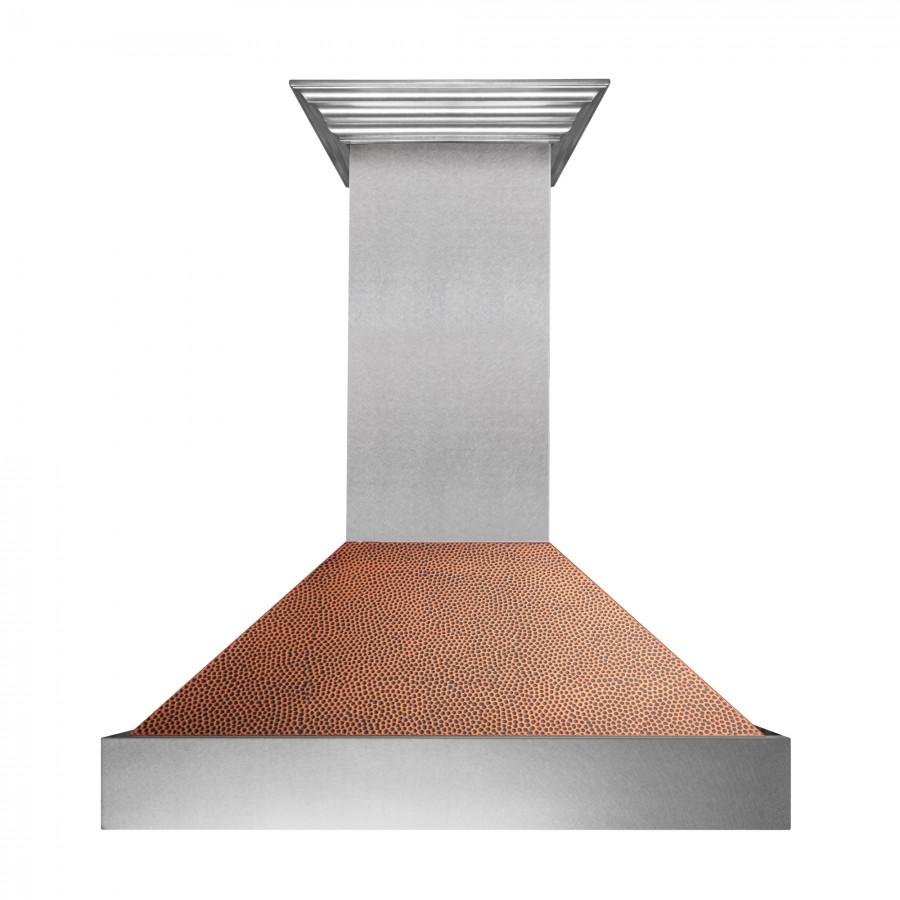 ZLINE 30-Inch Ducted DuraSnow Stainless Steel Wall Mount Range Hood with Hand-Hammered Copper Shell (8654HH-30)