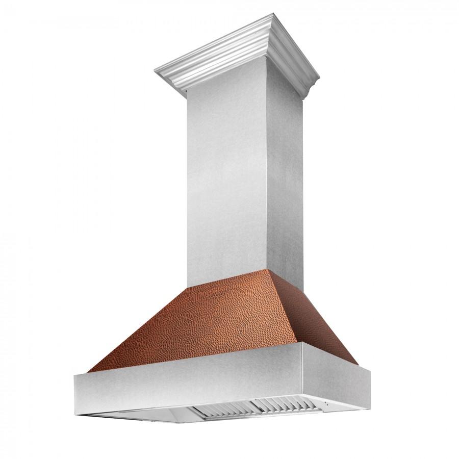 ZLINE 30-Inch Ducted DuraSnow Stainless Steel Wall Mount Range Hood with Hand-Hammered Copper Shell (8654HH-30)