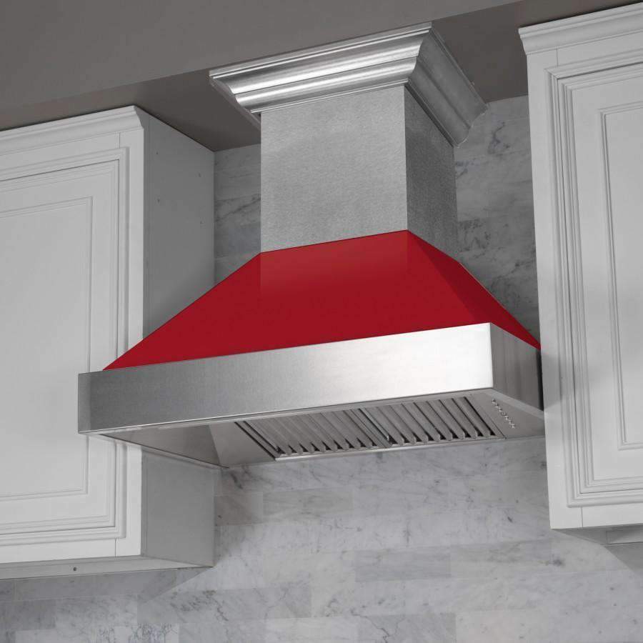 ZLINE 30-Inch Ducted DuraSnow Stainless Steel Wall Mount Range Hood with Red Gloss Shell (8654RG-30)